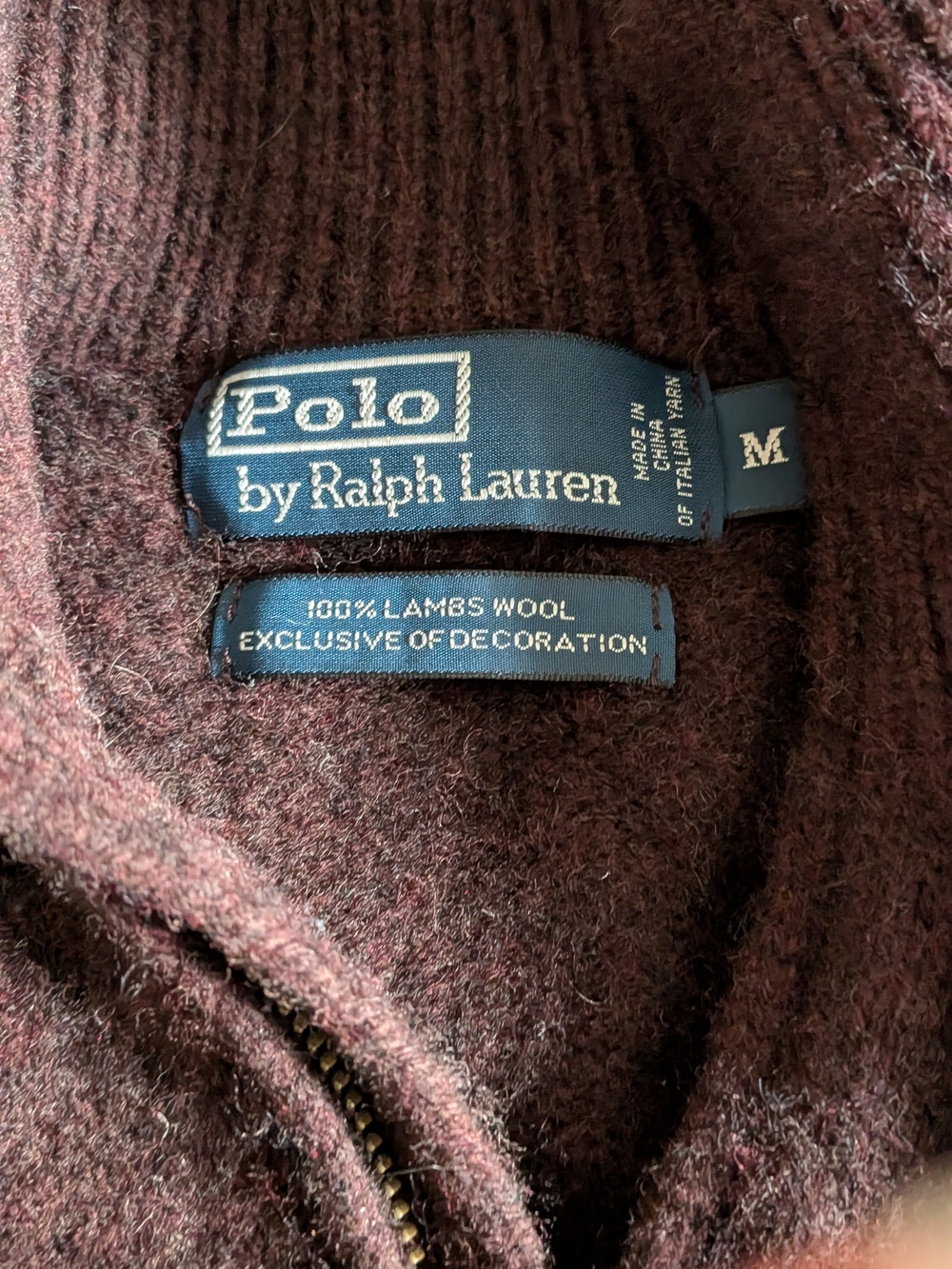 Polo by Ralph Lauren Men's Zip-Up Lambswool Sweater - Burgundy